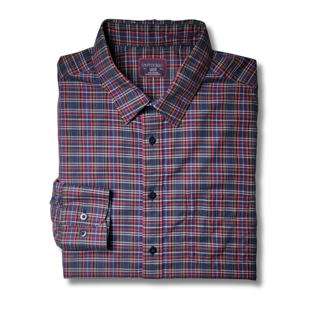 UNTUCKit Walker Road Multicolor Plaid Slim Fit Button Down Shirt L
